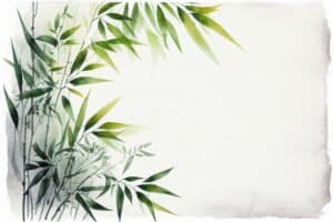 A watercolor painting of bamboo leaves on a white background.